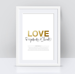 Love is Patient and Kind Gold Foil Print